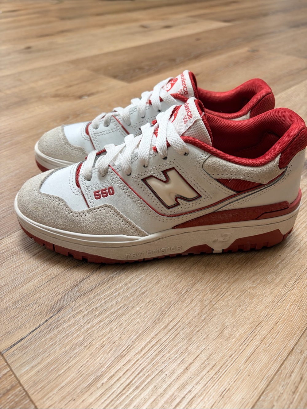 New Balance 550 White and Red Retro Trainer